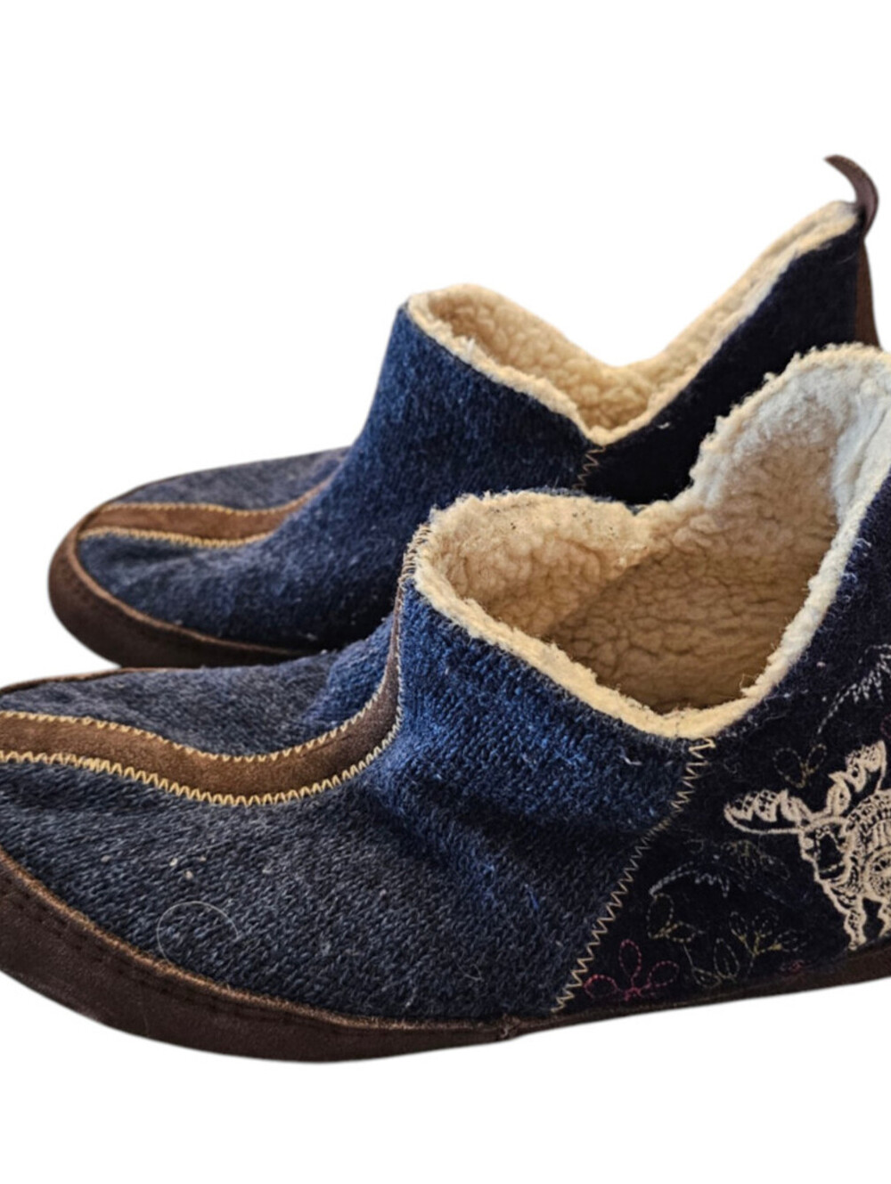 Acorn Women's Navy Blue Knit Forest Bootie Slippers Size 8-9 Sherpa Lined